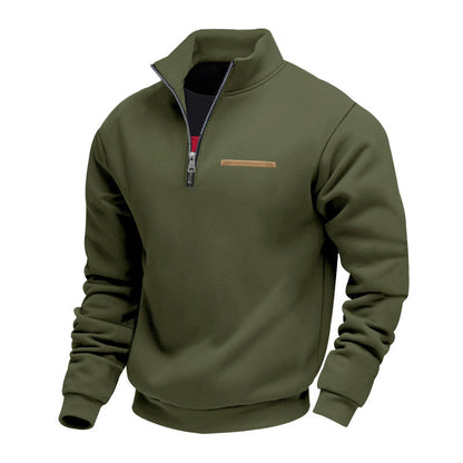 Men's quarter-zip sweater with mock neck and long sleeves