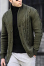 Men's ribbed knit cardigan with wide collar, long sleeves and button front