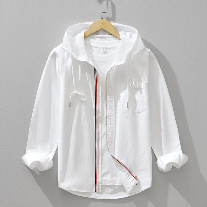 Men's hooded zip shirt jacket with chest pocket