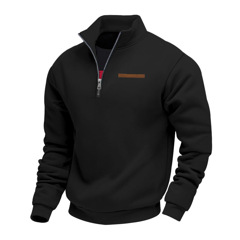 Men's quarter-zip sweater with mock neck and long sleeves