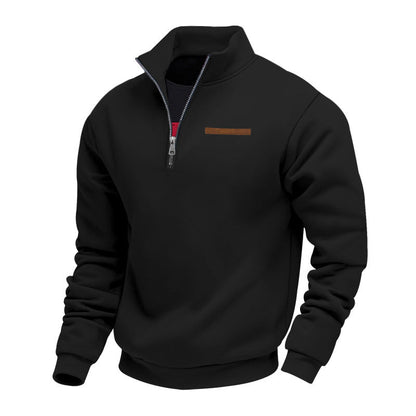 Men's quarter-zip sweater with mock neck and long sleeves