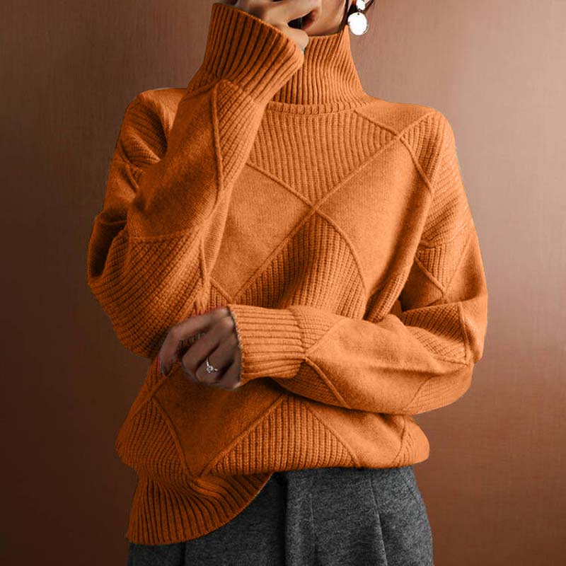 Women's geometric turtleneck sweater with long sleeves and ribbed trims