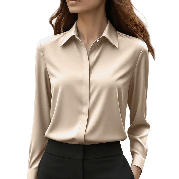 Women's Silk Blouse — Classic Collar Button-Front Office Top