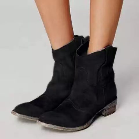 Women's ankle boots with western pull tabs and block heels
