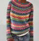 Women's multicolour striped long sleeve sweater with round neckline