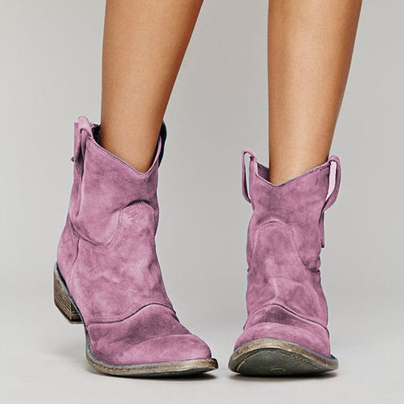 Women's ankle boots with western pull tabs and block heels