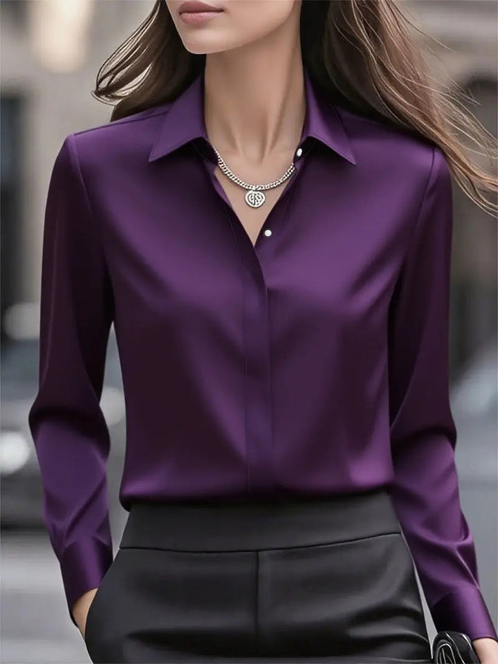 Women's Silk Blouse — Classic Collar Button-Front Office Top