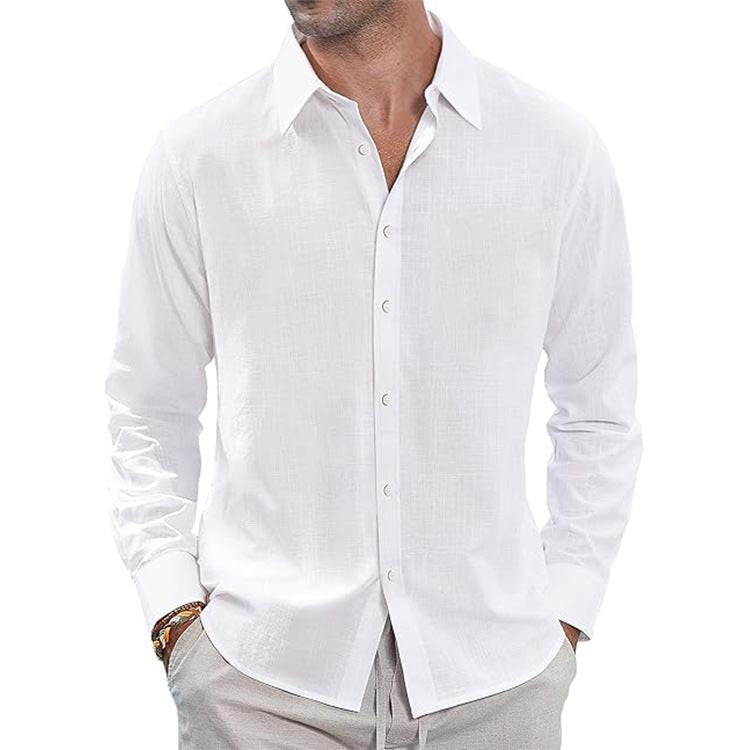 Men's slim fit long sleeve textured shirt with pointed collar