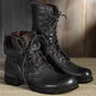 Women's lace-up combat boots with round toes and low heels