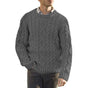 Men's cable knit crew neck sweater with long sleeves and ribbed trims