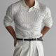 Men's textured polo sweater with long sleeves and ribbed trims