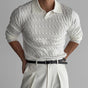 Men's textured polo sweater with long sleeves and ribbed trims