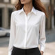 Women's Silk Blouse — Classic Collar Button-Front Office Top