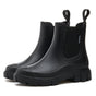 Women's waterproof chelsea ankle boots with chunky lug sole and pull loops, shown in pink and black