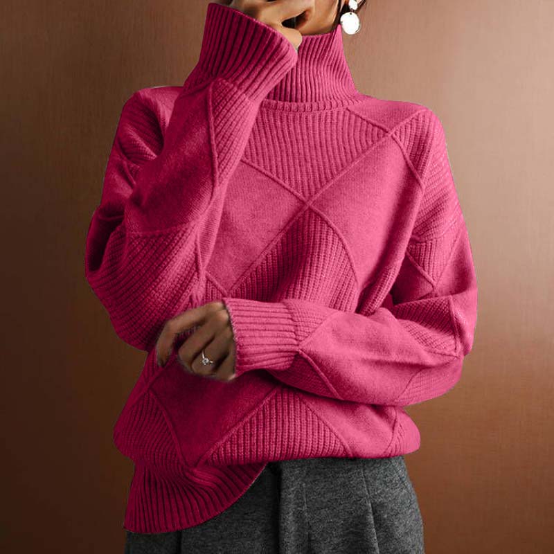 Women's geometric turtleneck sweater with long sleeves and ribbed trims