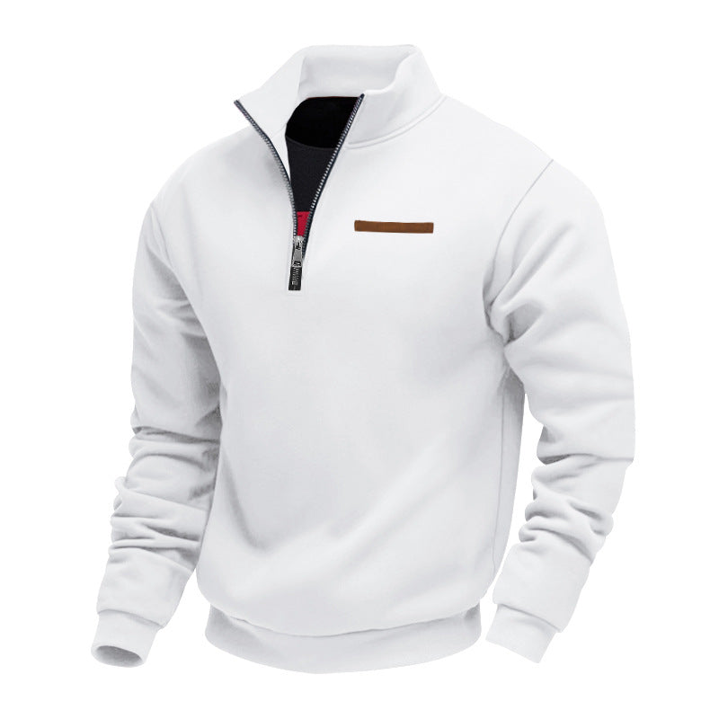 Men's quarter-zip sweater with mock neck and long sleeves