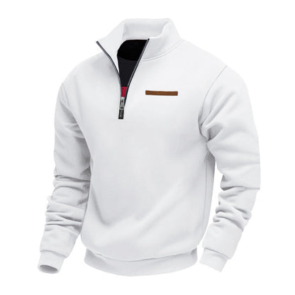 Men's quarter-zip sweater with mock neck and long sleeves