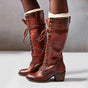 Women's knee-high lace-up boots with block heels and side zips