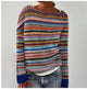Women's multicolour striped long sleeve sweater with round neckline