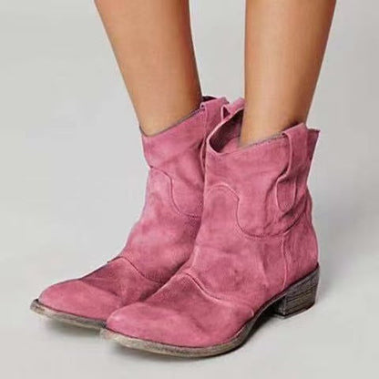 Women's ankle boots with western pull tabs and block heels