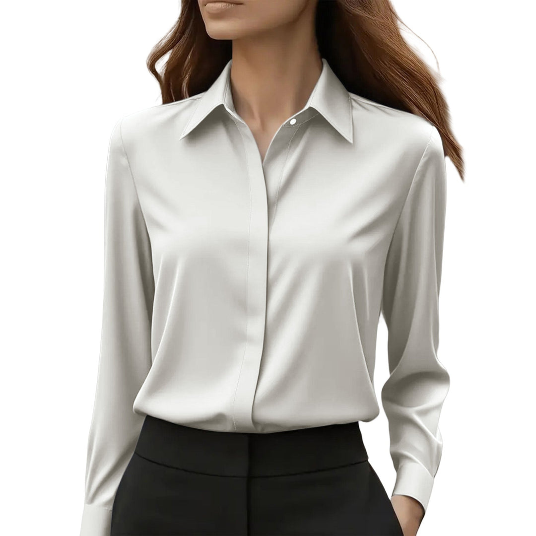 Women's Silk Blouse — Classic Collar Button-Front Office Top