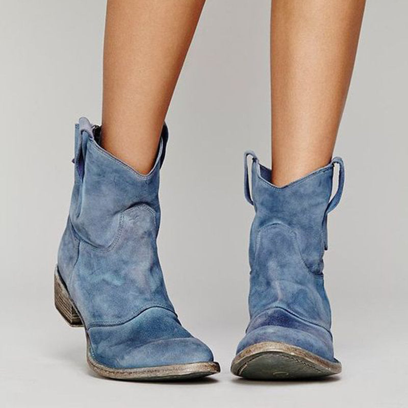 Women's ankle boots with western pull tabs and block heels