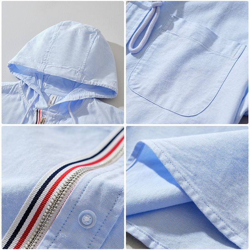 Men's hooded zip shirt jacket with chest pocket