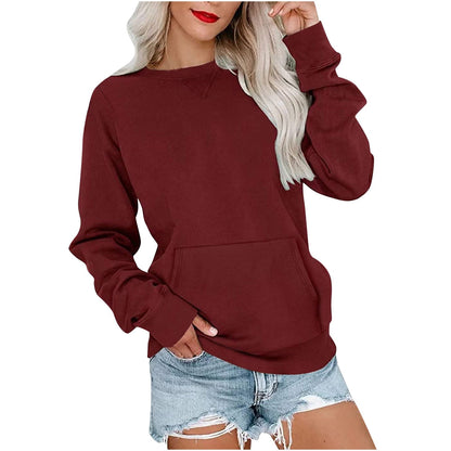 Women's long-sleeve crewneck sweatshirt with front pouch pocket