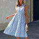 Women's Long-Sleeve Striped Dress — Button-Front Elastic-Waist Ruffle Swing Summer Dress