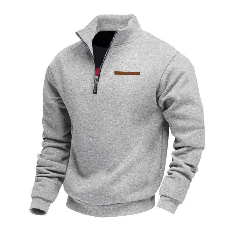 Men's quarter-zip sweater with mock neck and long sleeves