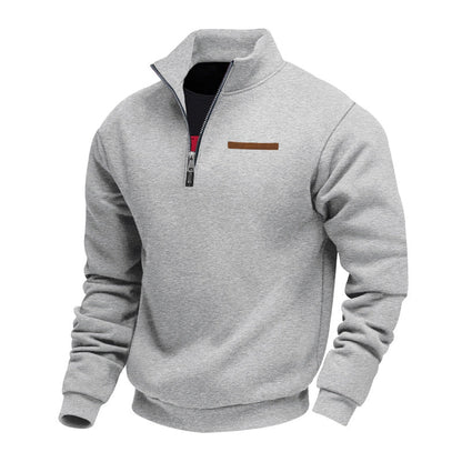 Men's quarter-zip sweater with mock neck and long sleeves