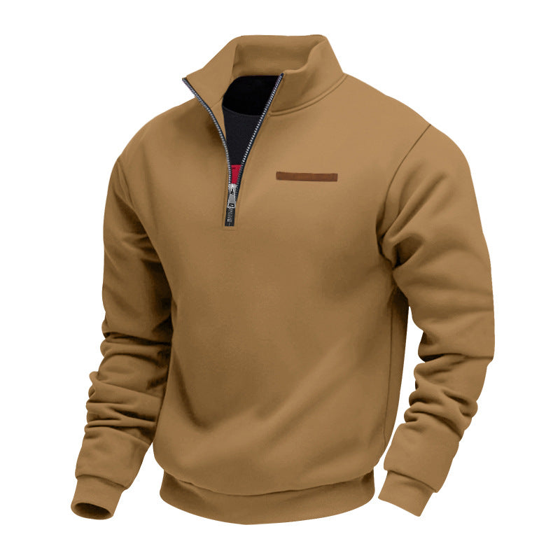 Men's quarter-zip sweater with mock neck and long sleeves