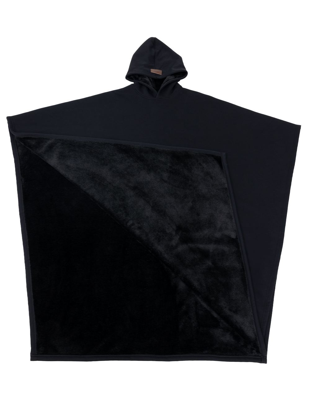 Oversized hooded poncho with plush-looking lining and wide sleeves