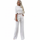 Women's two-piece trouser suit with high-neck cropped top
