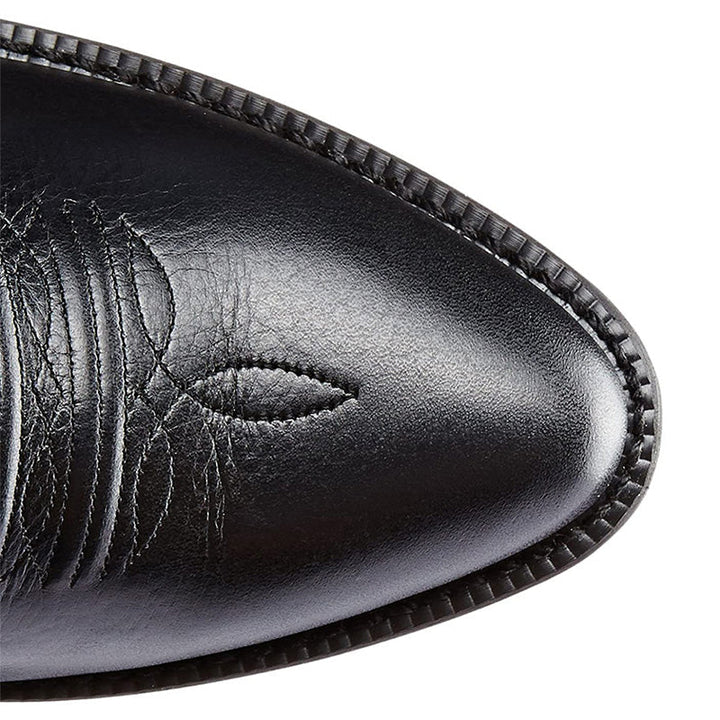 Tall embroidered western cowboy boots with pointed toes and low heels