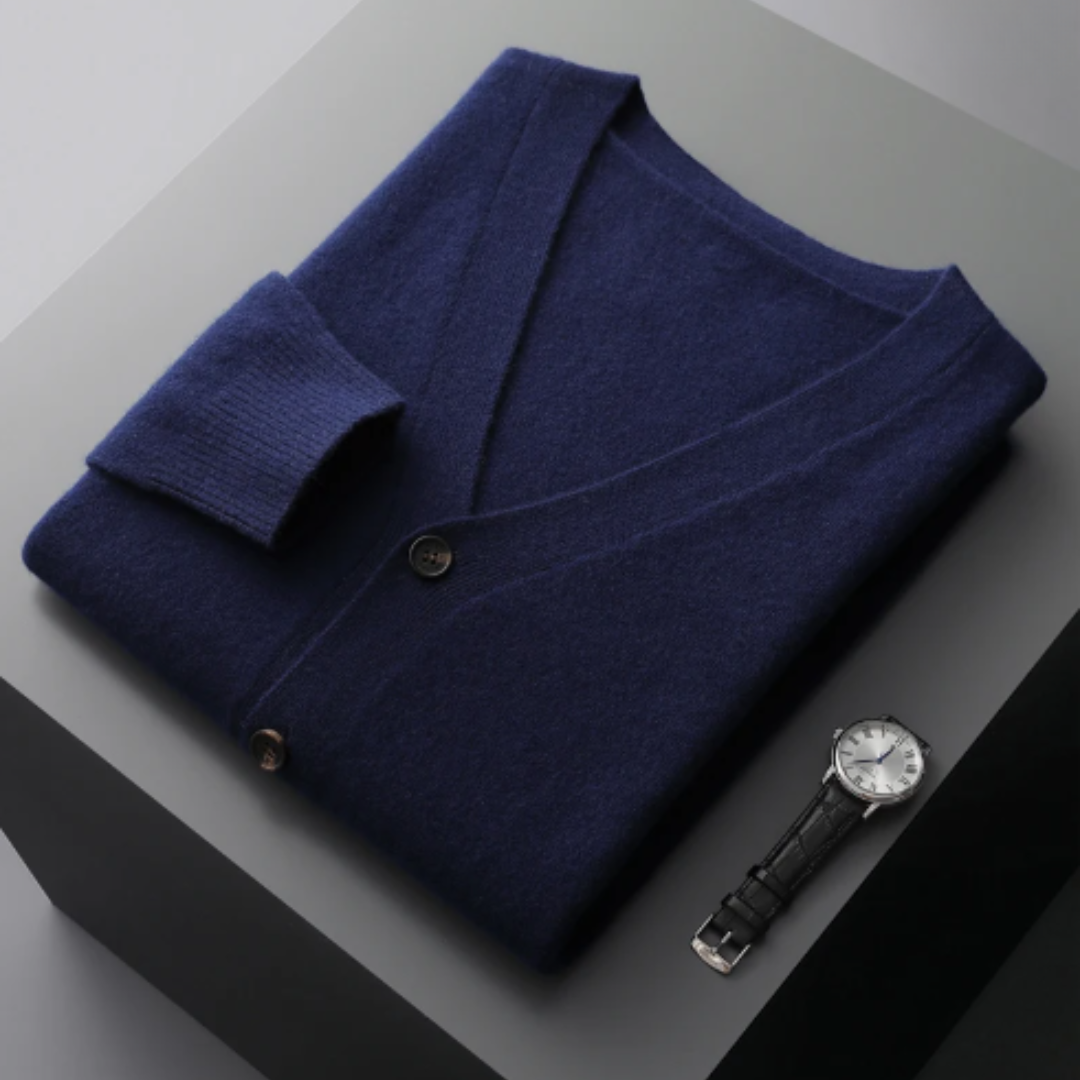 Men's V-neck button cardigan sweater