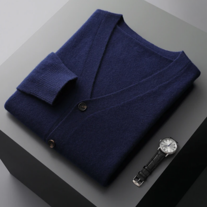 Men's V-neck button cardigan sweater