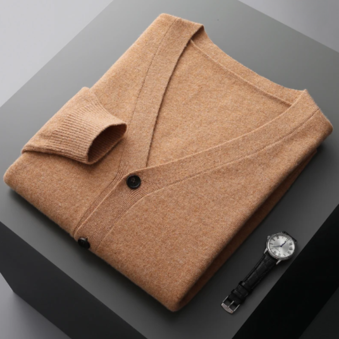 Men's V-neck button cardigan sweater