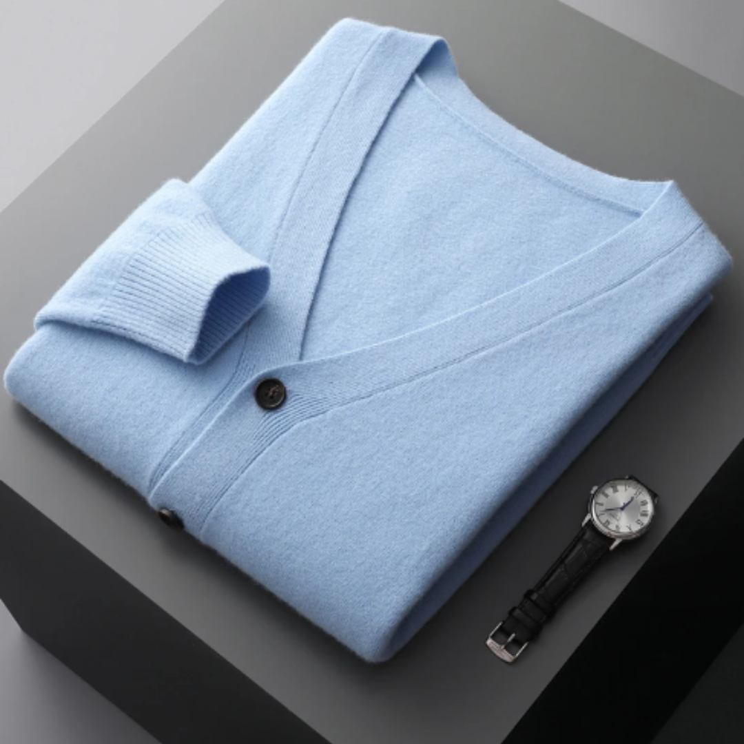 Men's V-neck button cardigan sweater