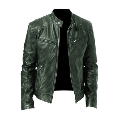 Men's zip front jacket with stand collar and multiple zipped pockets