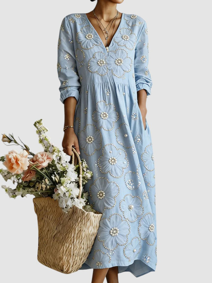 Women's Floral Midi Dress — Lightweight Print Flowing Summer Midi Dress