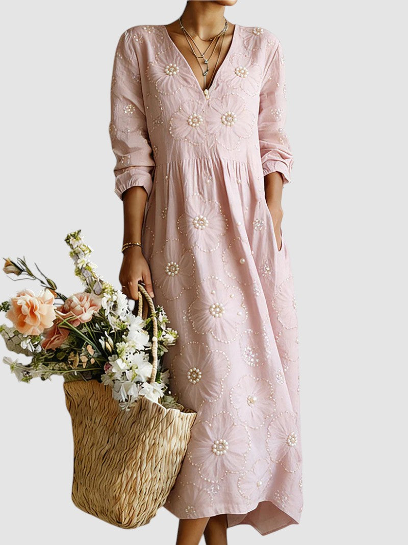 Women's Floral Midi Dress — Lightweight Print Flowing Summer Midi Dress