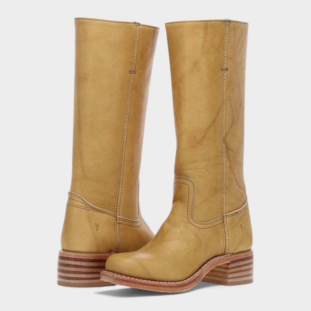 Women's tall classic cowboy boots with stitched shaft panels and low block heels