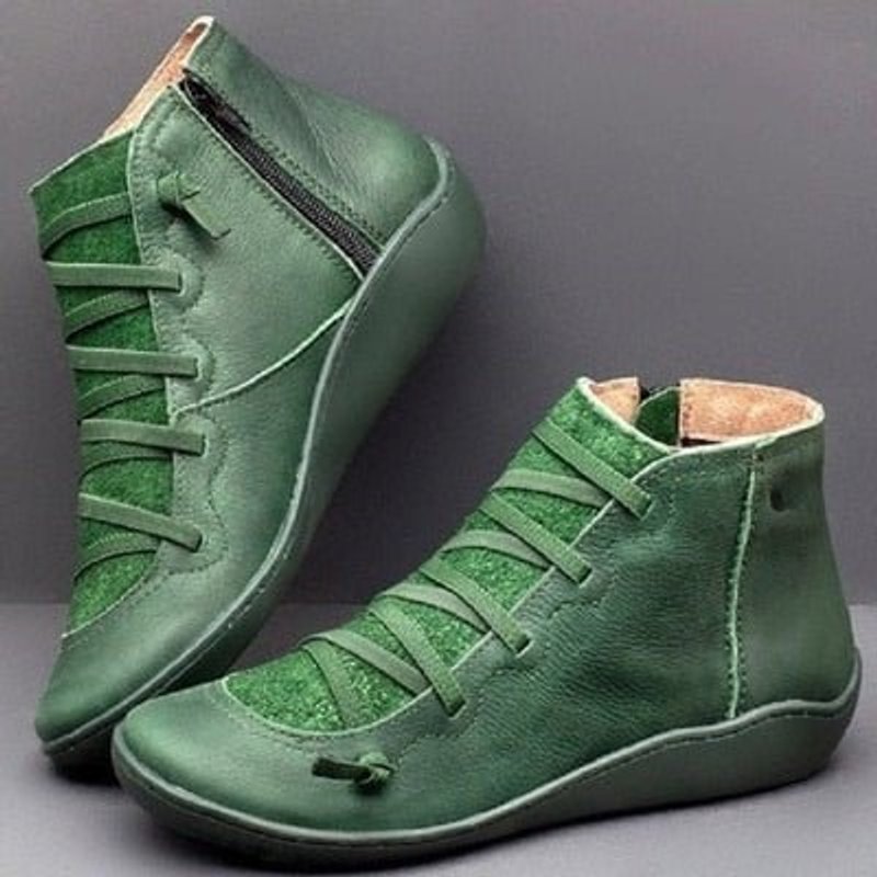 Women's lace-up ankle boots with side zippers and round toes