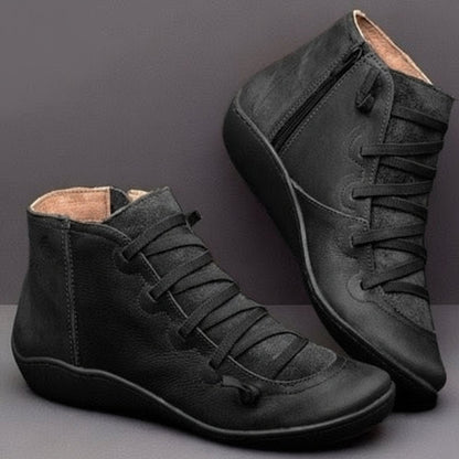 Women's lace-up ankle boots with side zippers and round toes