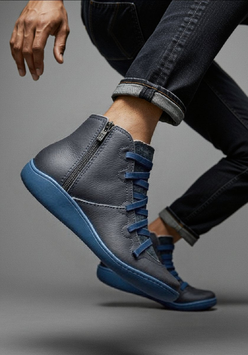 Women's lace-up ankle boots with side zippers and round toes