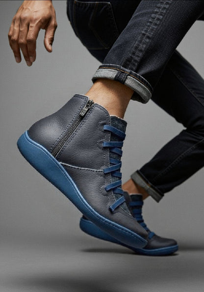 Women's lace-up ankle boots with side zippers and round toes