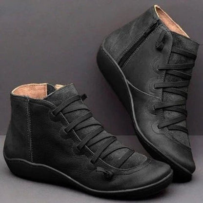 Women's lace-up ankle boots with side zippers and round toes