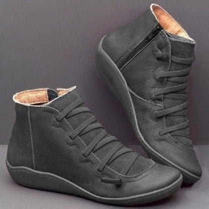 Women's lace-up ankle boots with side zippers and round toes