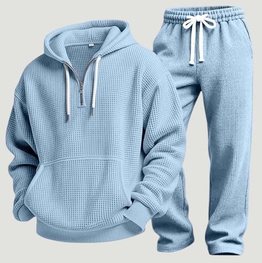 Waffle knit hoodie and full-length jogger trousers set